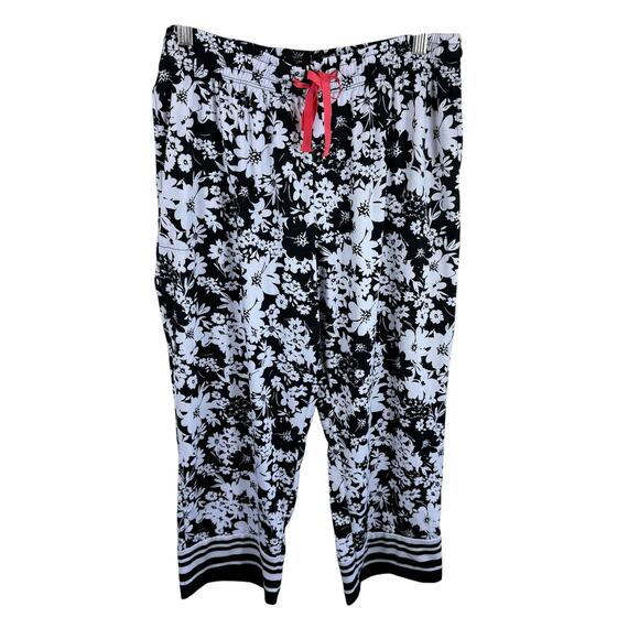 Cuddl Duds Black White Floral Soft Lightweight Drawstring Cropped Pajama Pants M - Picture 1 of 5